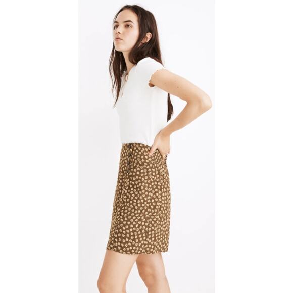 Madewell Womens Piped Mini Skirt Size Medium Woodcut Flowers Brown Yellow Y2k - Picture 3 of 11